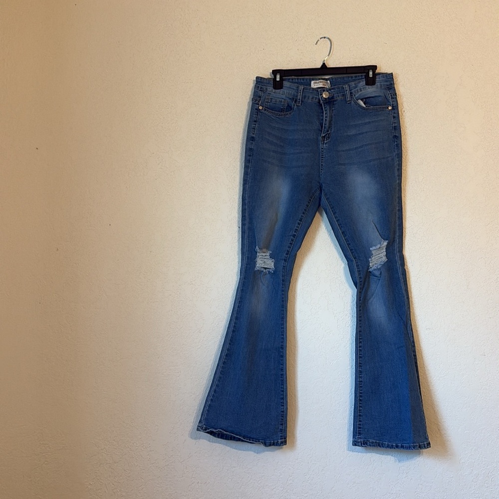 Celebrity Ace Women's Distressed Flared Denim Jeans - Picture 3 of 5